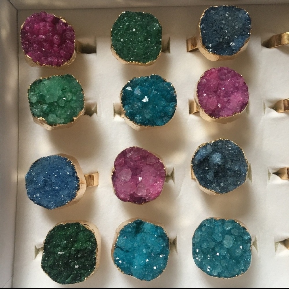 New! 14K Gold Dipped Druzy Crystal Rings